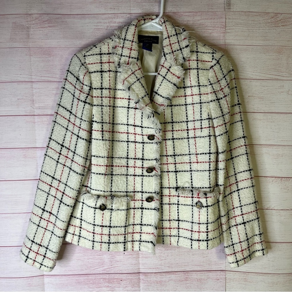 Charter Club Petite Tweed Fringe Wool Blend Blazer Jacket‎ Size 2P